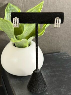 Silver Multi-Row Stainless Steel Hoop Earrings with Crystals